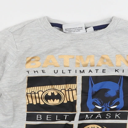 Primark Boys Grey  Cotton Jersey T-Shirt Size 2-3 Years Round Neck Pullover - Batman