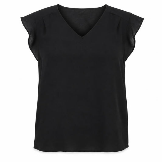 Front view of Atmosphere women’s black polyester basic blouse, size UK 10, v-neck