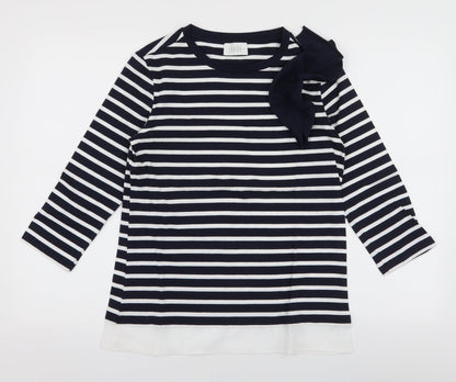 Savida Womens Blue Striped Cotton Jersey T-Shirt Size S Round Neck