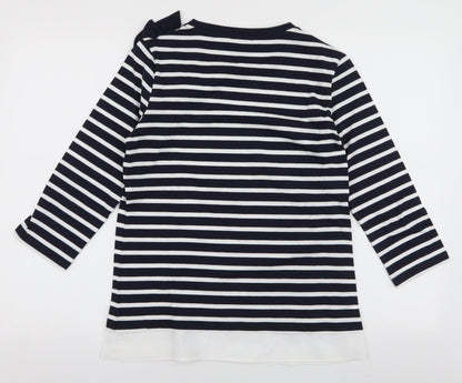 Savida Womens Blue Striped Cotton Jersey T-Shirt Size S Round Neck