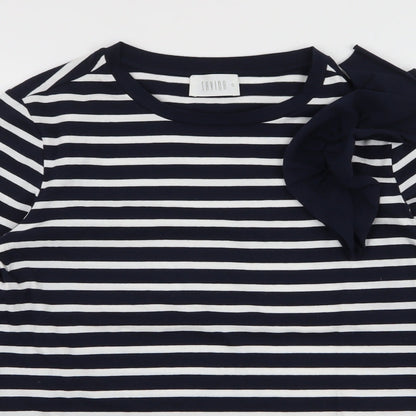 Savida Womens Blue Striped Cotton Jersey T-Shirt Size S Round Neck