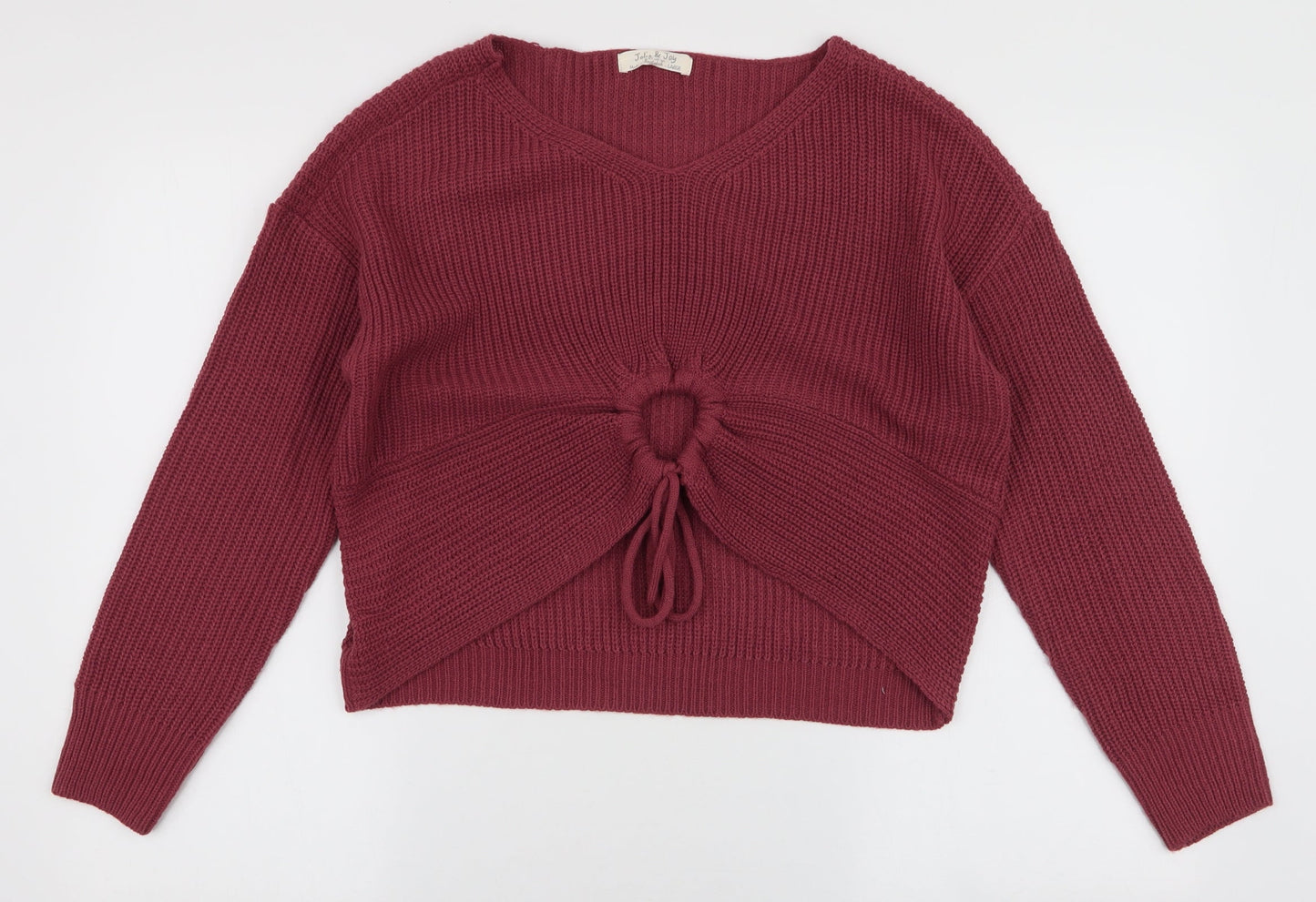 Jolie & Joy Womens Pink V-Neck  Acrylic Pullover Jumper Size L   - Cropped Tie detail