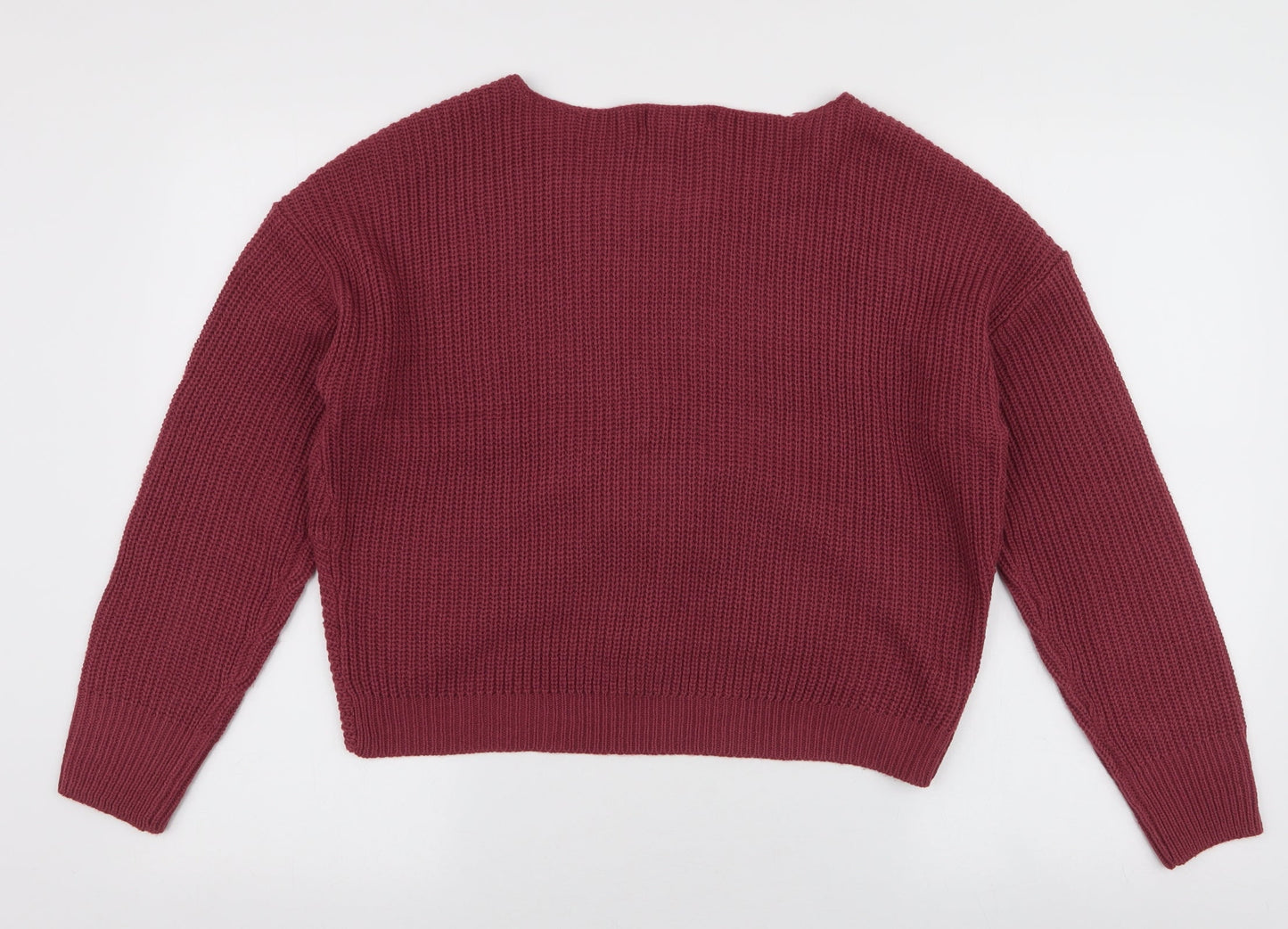 Jolie & Joy Womens Pink V-Neck  Acrylic Pullover Jumper Size L   - Cropped Tie detail