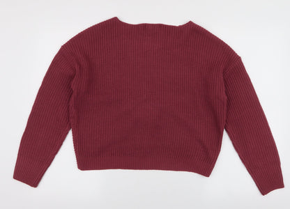 Jolie & Joy Womens Pink V-Neck  Acrylic Pullover Jumper Size L   - Cropped Tie detail