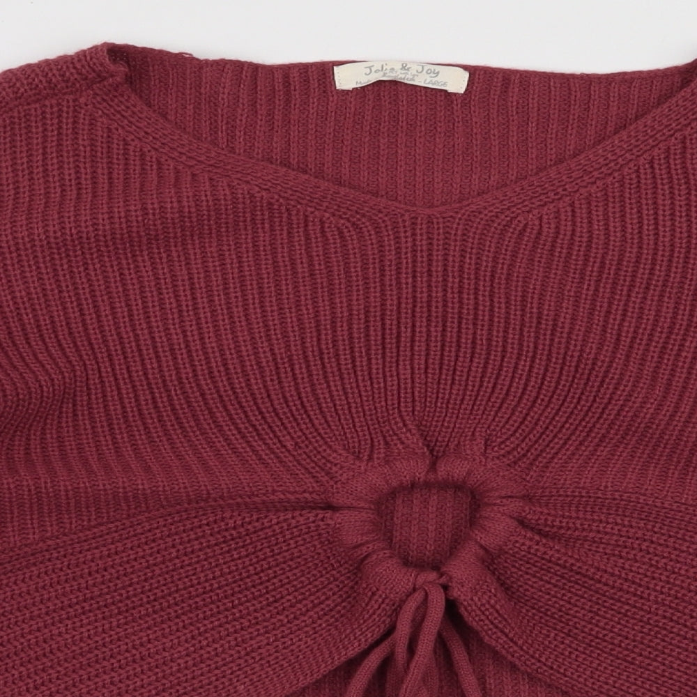 Jolie & Joy Womens Pink V-Neck  Acrylic Pullover Jumper Size L   - Cropped Tie detail