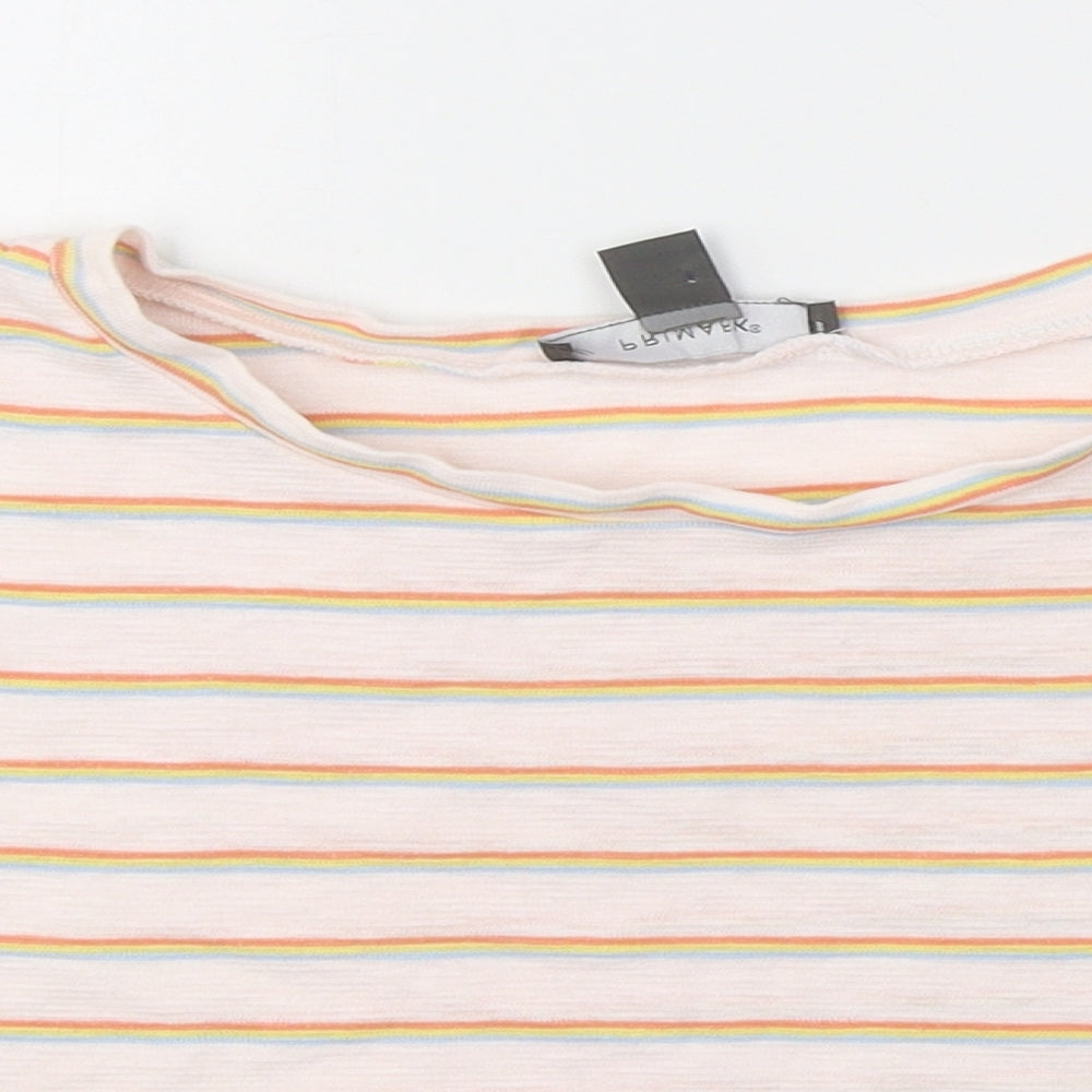 Primark Womens Pink Striped Cotton Cropped T-Shirt Size 6 Round Neck