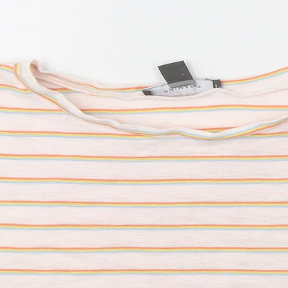 Primark Womens Pink Striped Cotton Cropped T-Shirt Size 6 Round Neck