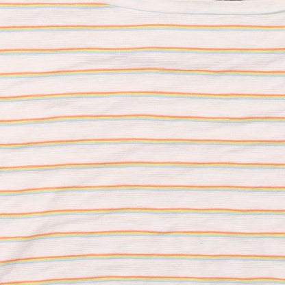 Primark Womens Pink Striped Cotton Cropped T-Shirt Size 6 Round Neck