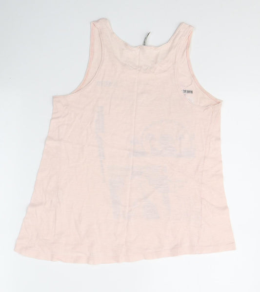 Stradivarius Womens Pink Cotton Basic Tank Size S Round Neck - Dreams Awake, Just dance, Festival