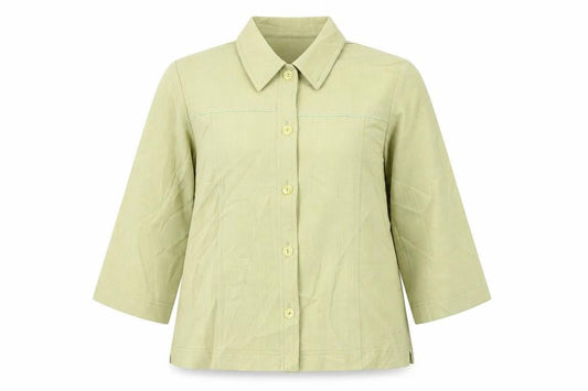 Front view of SLIMMA women’s green jacket blazer, size UK 18, button