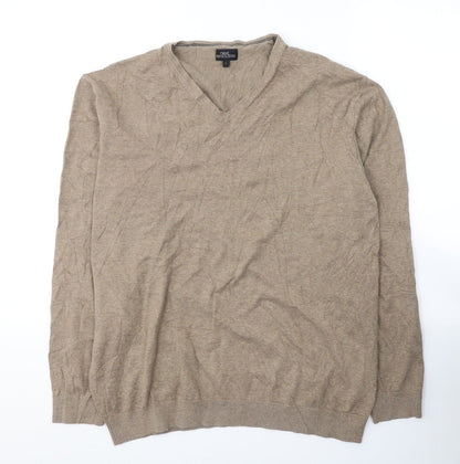 NEXT Mens Brown V-Neck  Cotton Pullover Jumper Size L