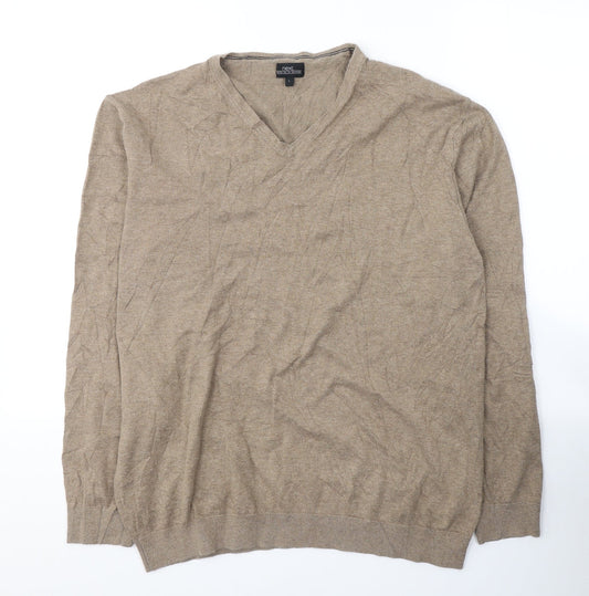 NEXT Mens Brown V-Neck  Cotton Pullover Jumper Size L