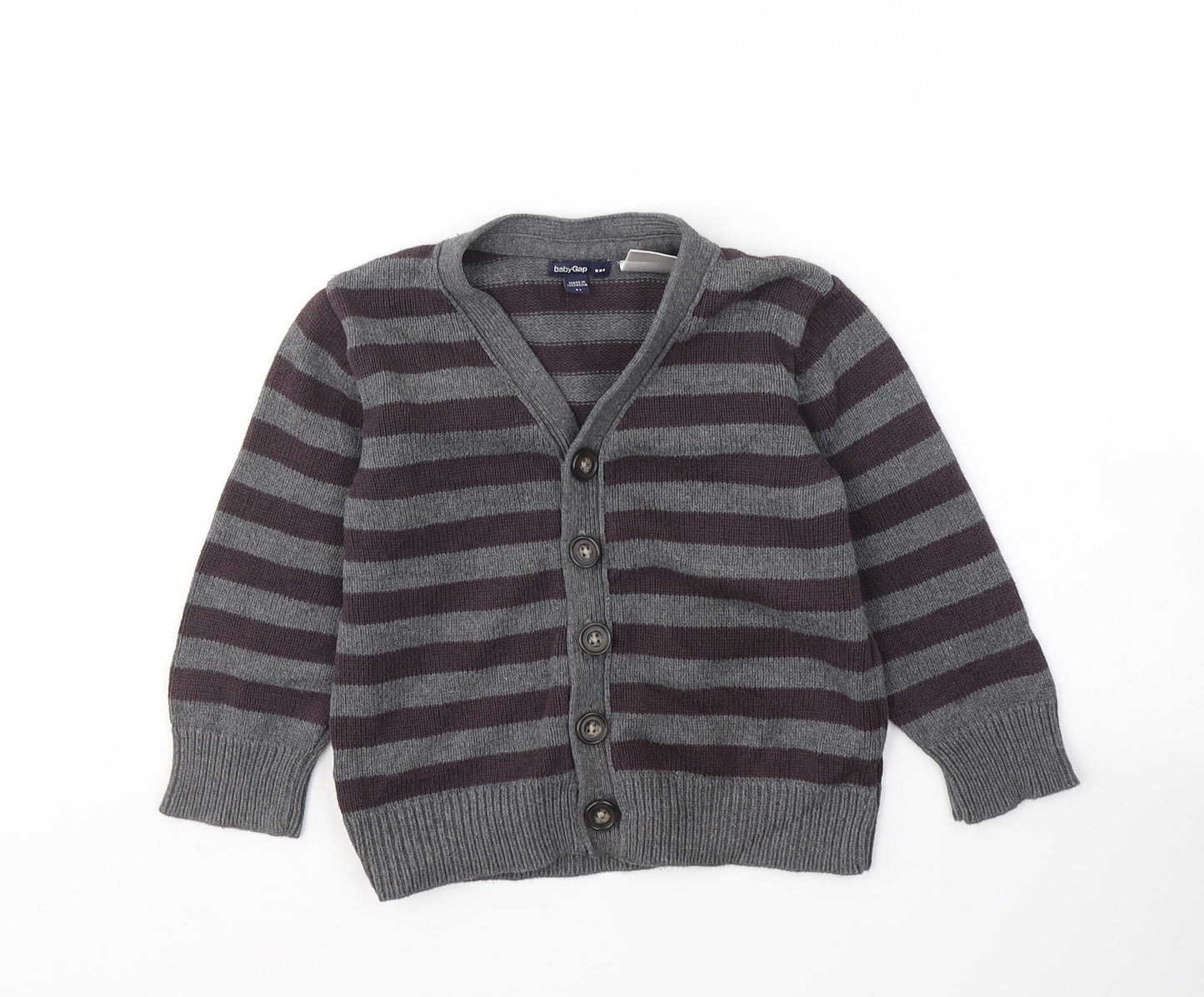 Gap Boys Grey V-Neck Striped Cotton Cardigan Jumper Size 2 Years  Button