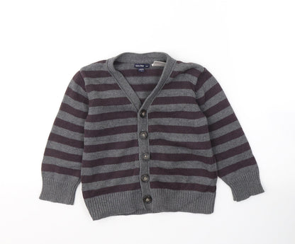 Gap Boys Grey V-Neck Striped Cotton Cardigan Jumper Size 2 Years  Button