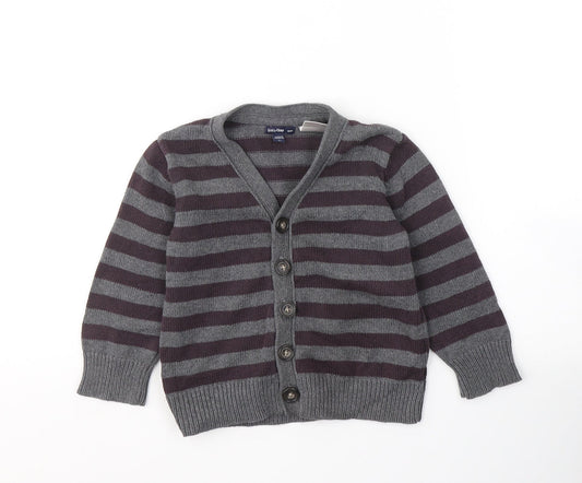 Gap Boys Grey V-Neck Striped Cotton Cardigan Jumper Size 2 Years  Button
