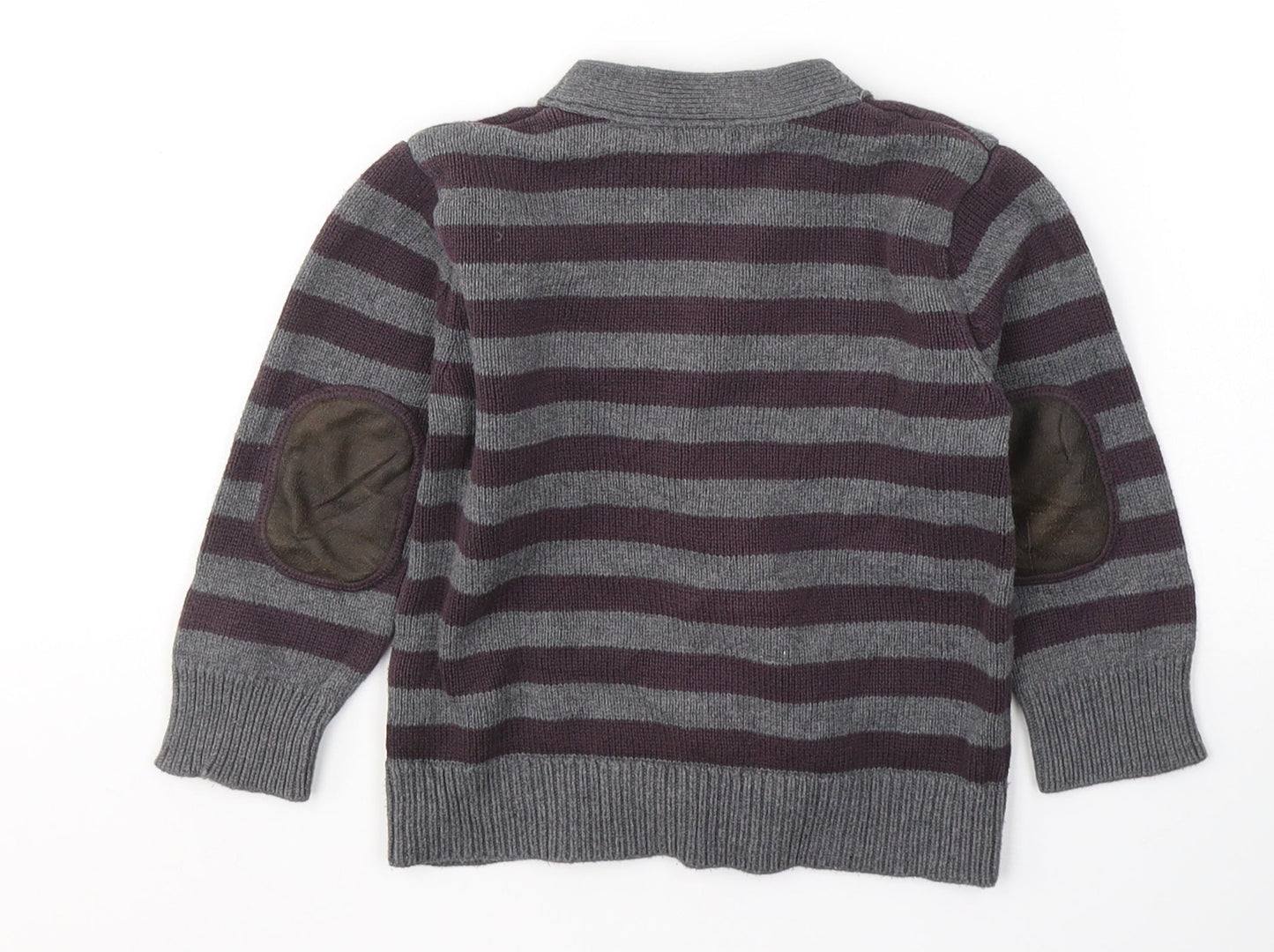 Gap Boys Grey V-Neck Striped Cotton Cardigan Jumper Size 2 Years  Button