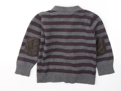 Gap Boys Grey V-Neck Striped Cotton Cardigan Jumper Size 2 Years  Button