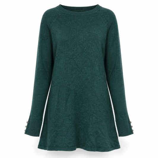 Front view of Primark women’s green acrylic jacket dress, size UK 6, round neck pullover