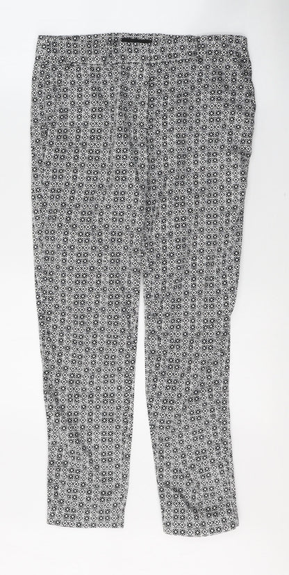 Atmosphere Womens White Geometric Polyester Trousers  Size 8 L26 in Regular Button