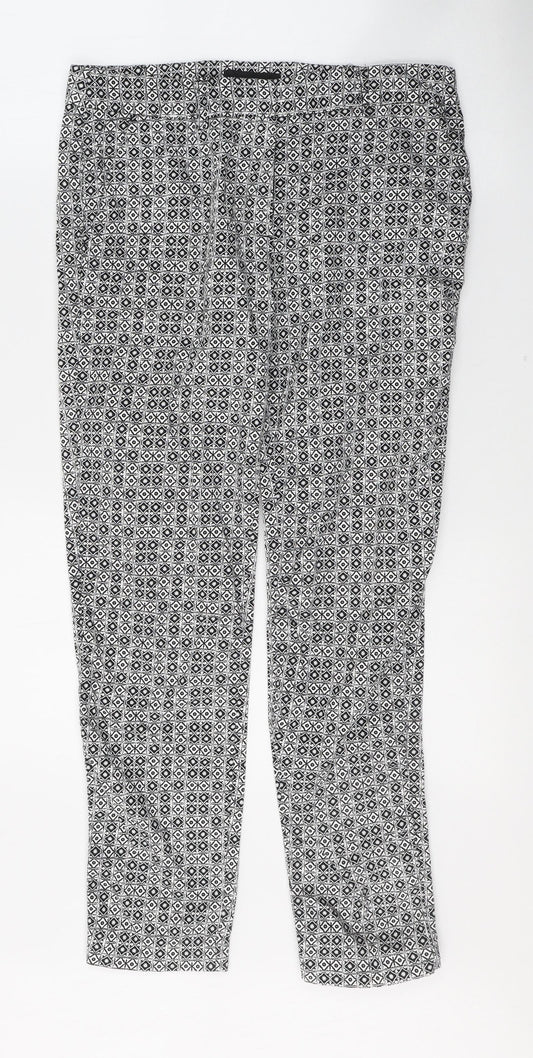Atmosphere Womens White Geometric Polyester Trousers  Size 8 L26 in Regular Button