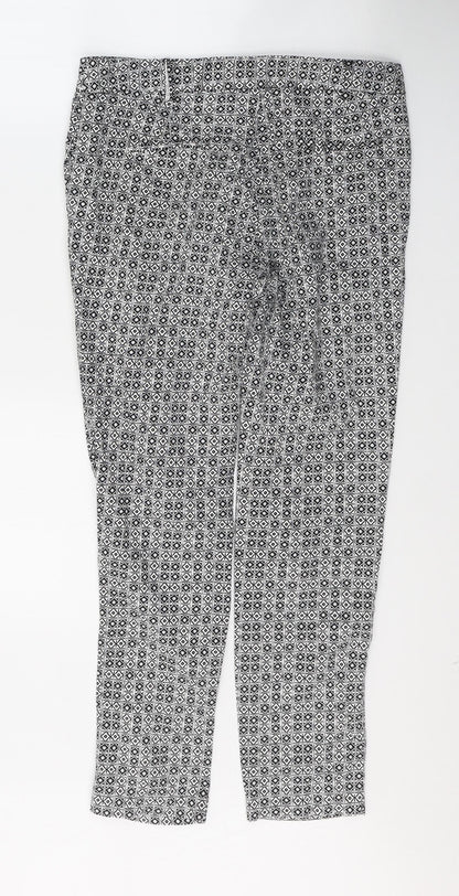 Atmosphere Womens White Geometric Polyester Trousers  Size 8 L26 in Regular Button