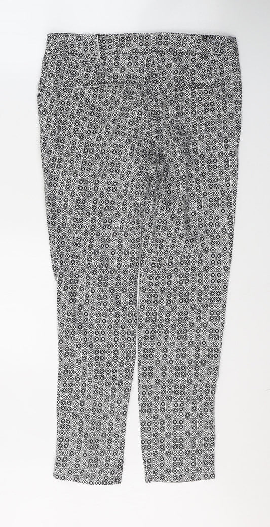 Atmosphere Womens White Geometric Polyester Trousers  Size 8 L26 in Regular Button