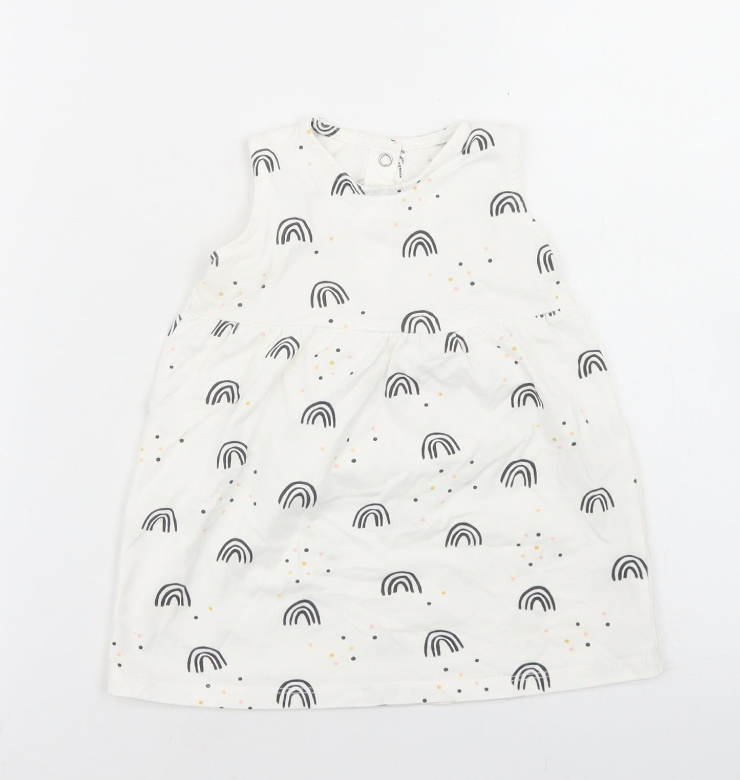 Goerge Girls White Geometric Cotton Fit & Flare  Size 9-12 Months  Round Neck Snap - Rainbow Print