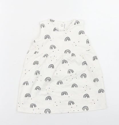 Goerge Girls White Geometric Cotton Fit & Flare  Size 9-12 Months  Round Neck Snap - Rainbow Print
