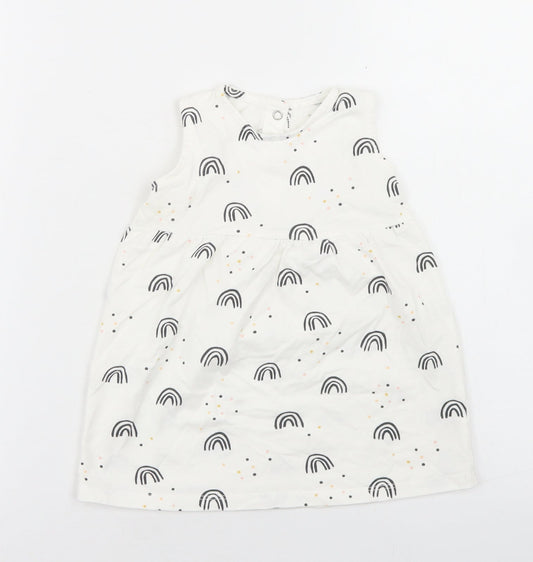 Goerge Girls White Geometric Cotton Fit & Flare  Size 9-12 Months  Round Neck Snap - Rainbow Print