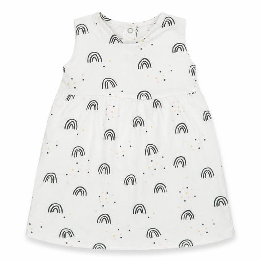 Goerge Girls White Geometric Cotton Fit & Flare  Size 9-12 Months  Round Neck Snap - Rainbow Print