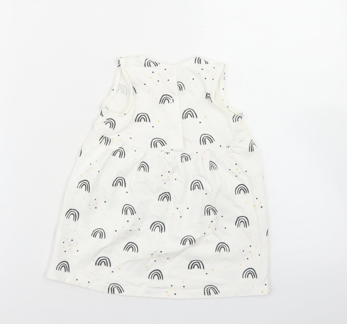 Goerge Girls White Geometric Cotton Fit & Flare  Size 9-12 Months  Round Neck Snap - Rainbow Print