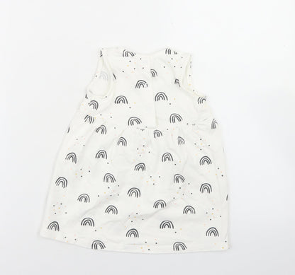 Goerge Girls White Geometric Cotton Fit & Flare  Size 9-12 Months  Round Neck Snap - Rainbow Print