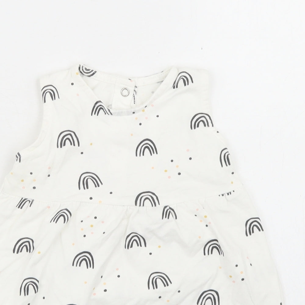 Goerge Girls White Geometric Cotton Fit & Flare  Size 9-12 Months  Round Neck Snap - Rainbow Print