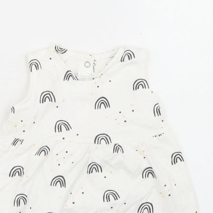 Goerge Girls White Geometric Cotton Fit & Flare  Size 9-12 Months  Round Neck Snap - Rainbow Print