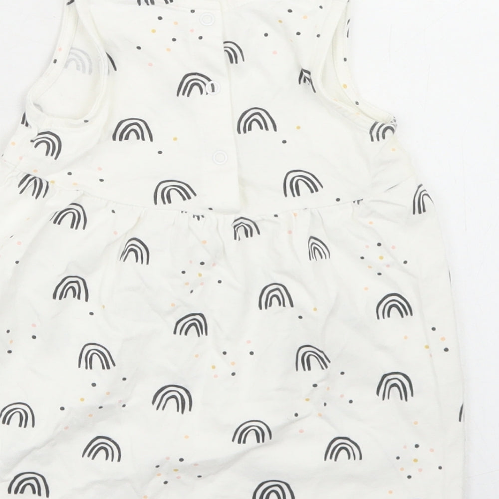 Goerge Girls White Geometric Cotton Fit & Flare  Size 9-12 Months  Round Neck Snap - Rainbow Print