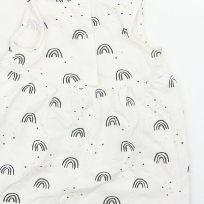 Goerge Girls White Geometric Cotton Fit & Flare  Size 9-12 Months  Round Neck Snap - Rainbow Print