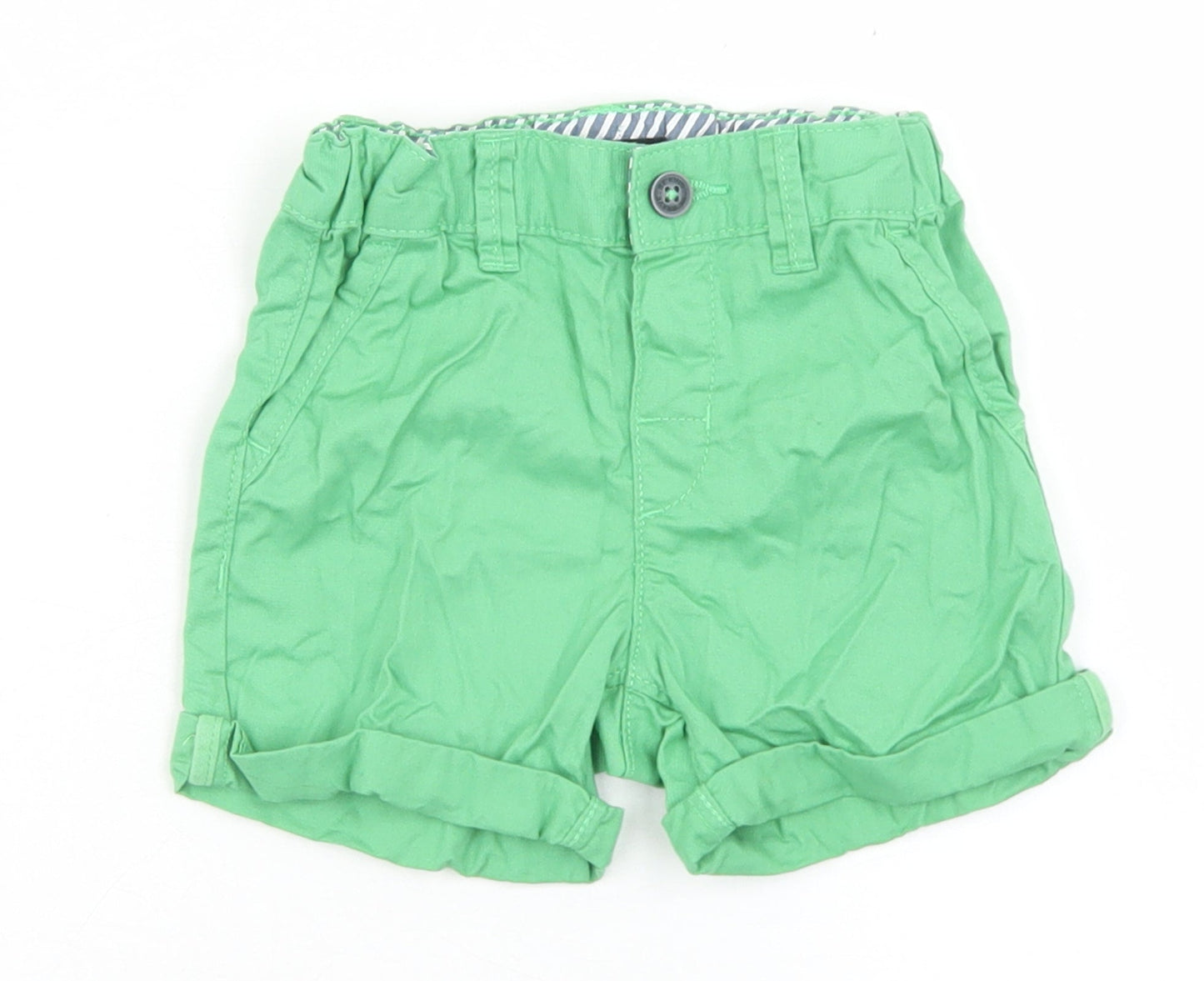 H&M Girls Green  Cotton Cropped Trousers Size 6-9 Months  Button