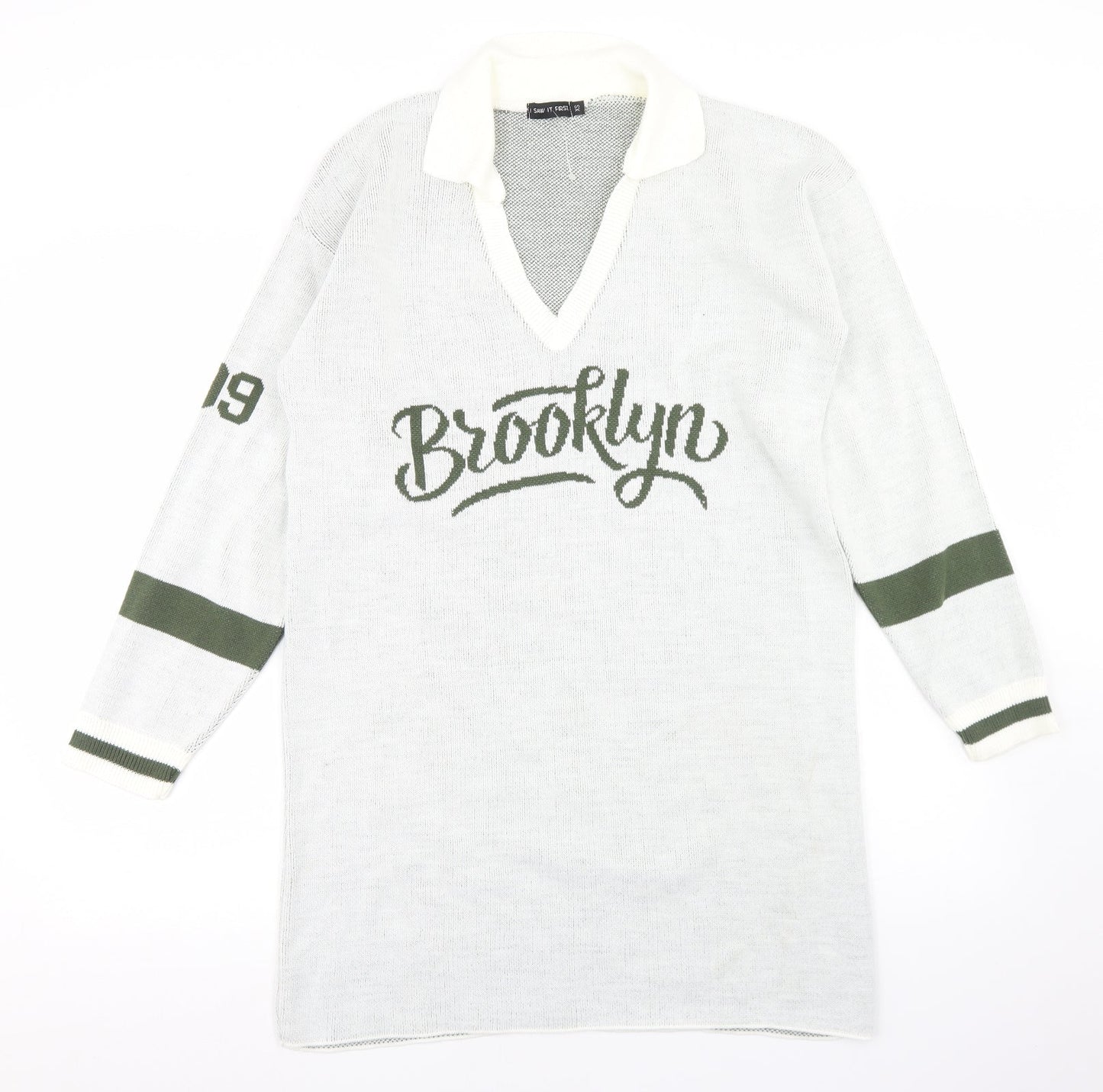 I SAW IT FIRST Womens Grey V-Neck  Acrylic Pullover Jumper Size XS   - Brooklyn, Longline