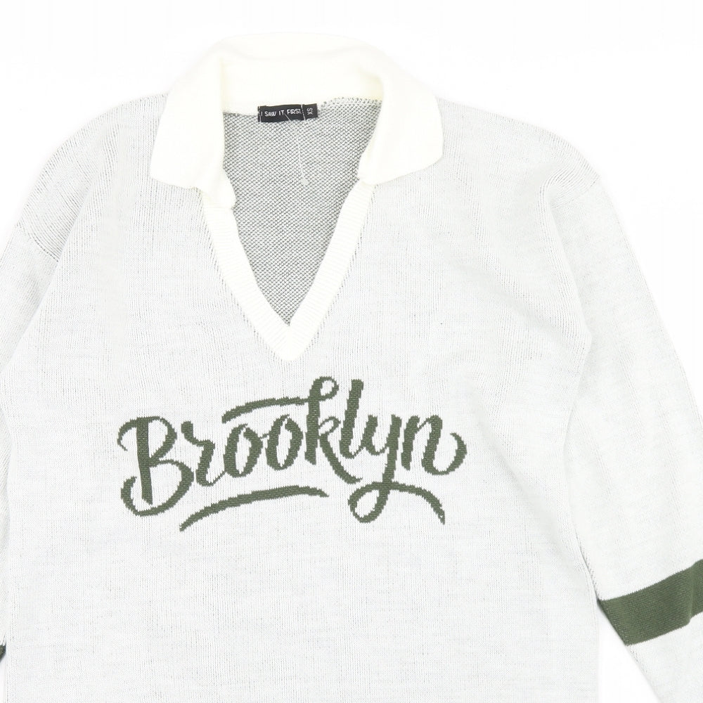 I SAW IT FIRST Womens Grey V-Neck  Acrylic Pullover Jumper Size XS   - Brooklyn, Longline