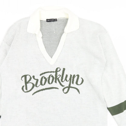 I SAW IT FIRST Womens Grey V-Neck  Acrylic Pullover Jumper Size XS   - Brooklyn, Longline