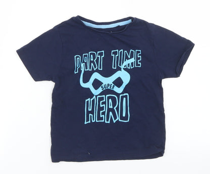 Hullabaloo Boys Blue  Cotton Basic T-Shirt Size 5-6 Years Crew Neck  - Part Time Superhero