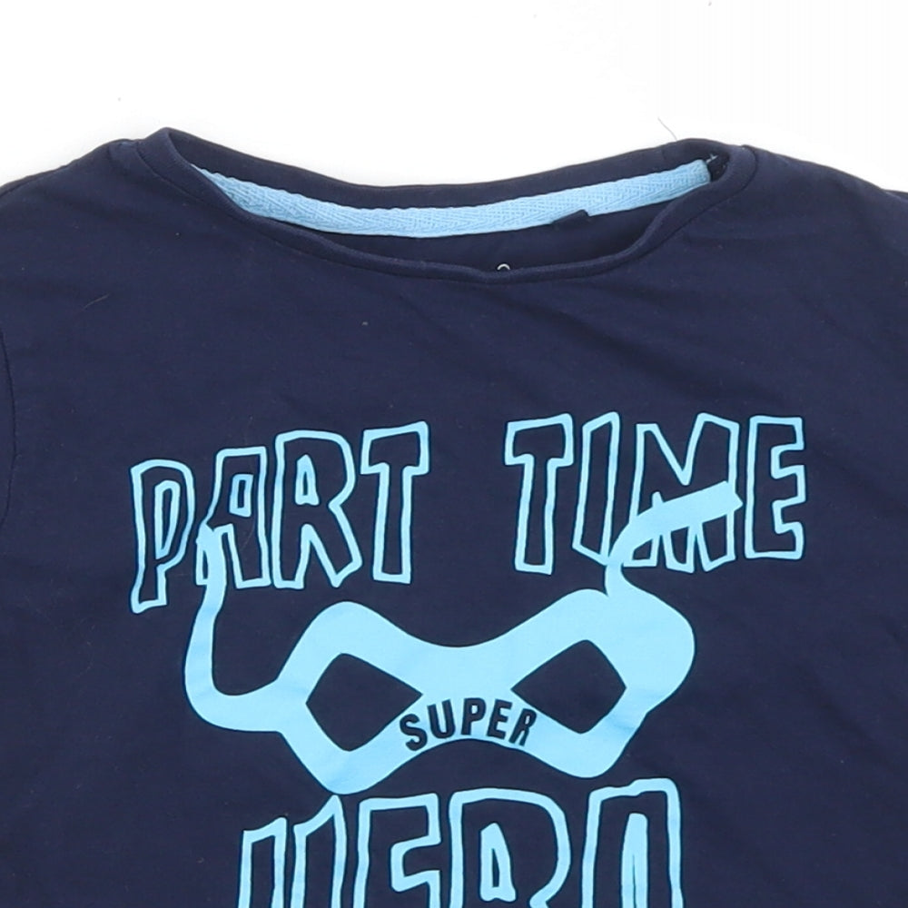 Hullabaloo Boys Blue  Cotton Basic T-Shirt Size 5-6 Years Crew Neck  - Part Time Superhero