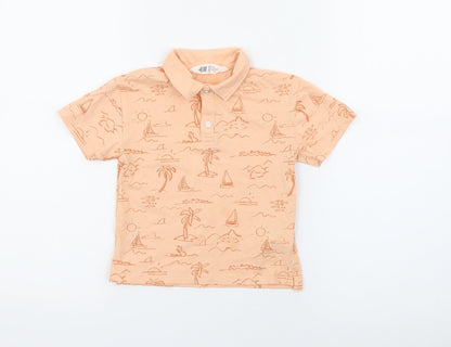 Additional front view of H&M boys’ orange geometric cotton pullover polo, size 3, years collared button