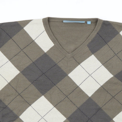 Greenwoods Escape Mens Green V-Neck Argyle/Diamond Acrylic Pullover Jumper Size L