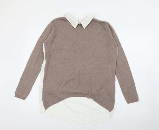 Primark Womens Brown Collared  Viscose Pullover Jumper Size 8