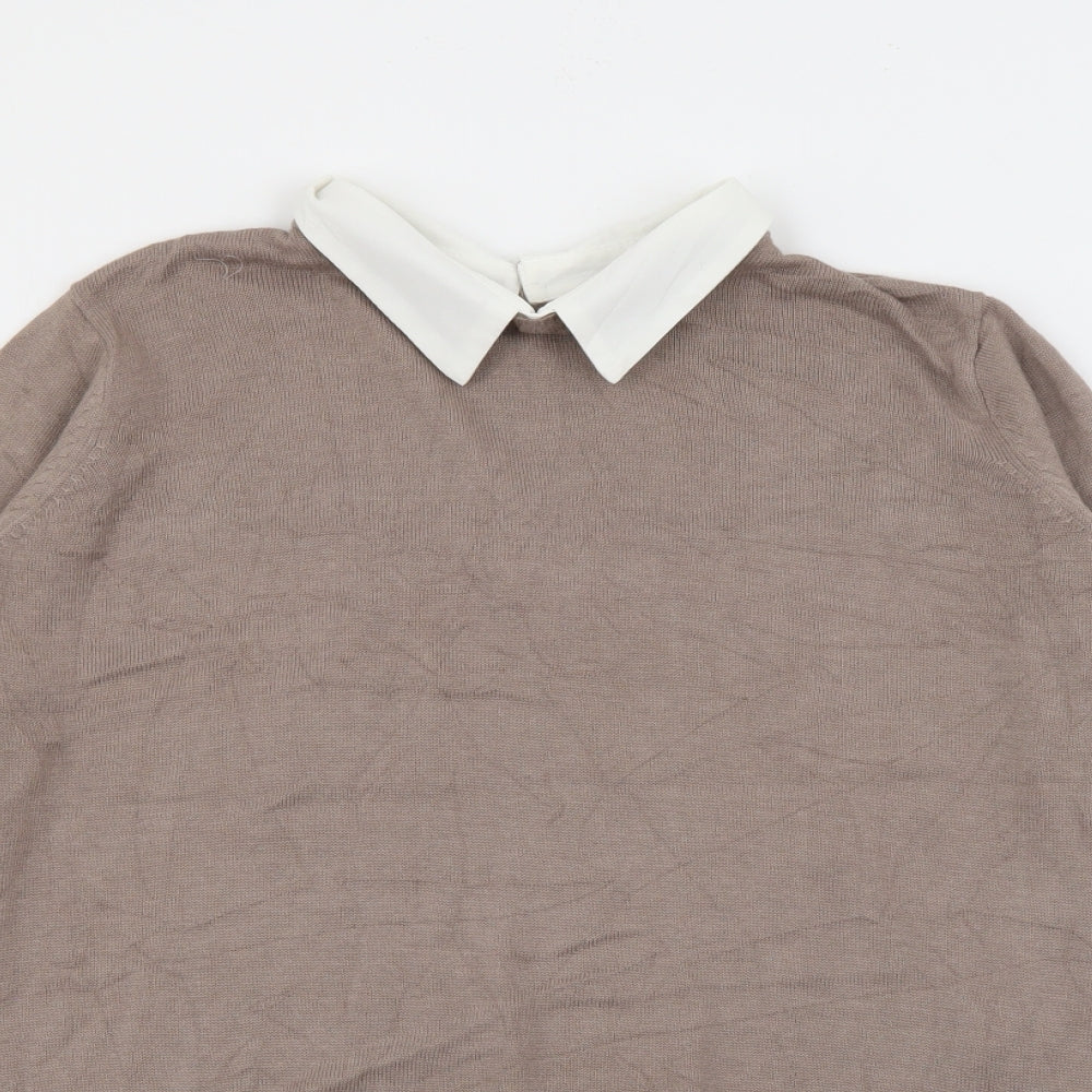 Primark Womens Brown Collared  Viscose Pullover Jumper Size 8