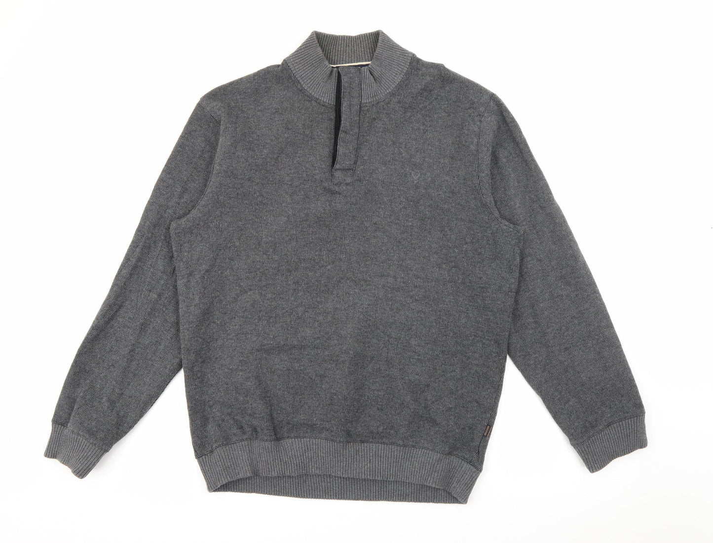 Maine Mens Grey High Neck  Cotton Pullover Jumper Size L