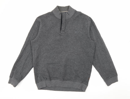 Maine Mens Grey High Neck  Cotton Pullover Jumper Size L