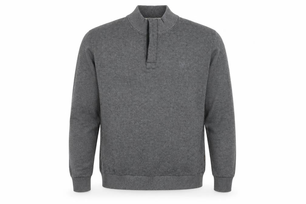 Front view of Maine New England men’s grey high neck cotton jumper, size L