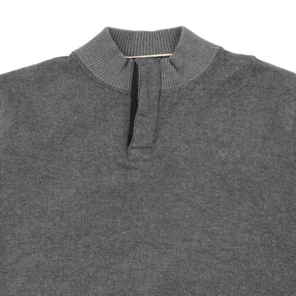 Maine Mens Grey High Neck  Cotton Pullover Jumper Size L